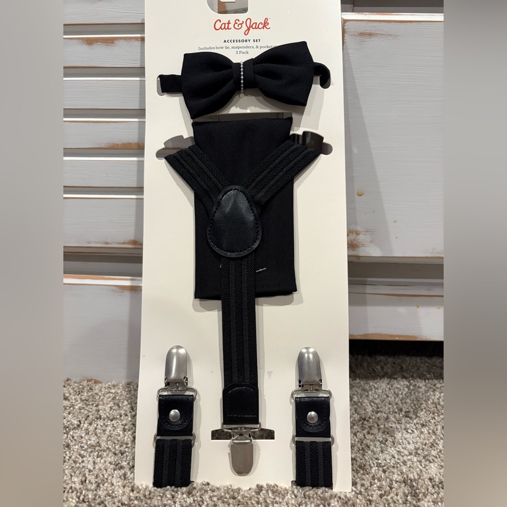 Cat & Jack Kids Black Suspenders with Bow Tie Set